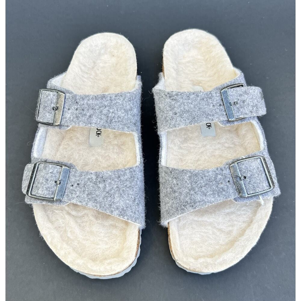 BIRKENSTOCK Arizona Happy Lamb Adjustable Two-strap Wool Design Grey Kids 13 US